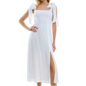Tie shoulders Midi White Dress